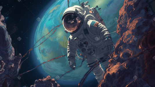 宇宙探索插画图片_科技科幻宇航员宇宙探索