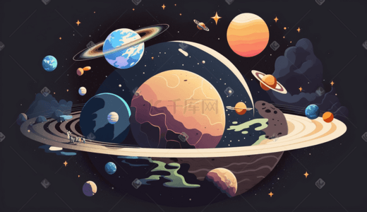 星球卡通插画图片_科技星球卡通插画