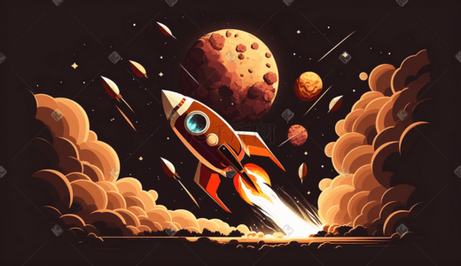 彩色火箭宇宙探索宇航员太空火箭星球插画神州十三号返回航空航天火箭