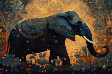 大象框架图插画图片_中国风绘画大象图