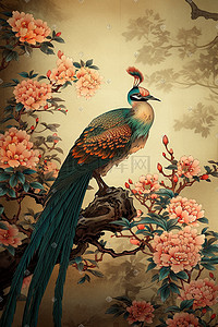 花鸟传统插画图片_中国传统风格绘画数字艺术