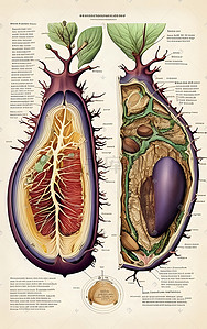 红烧茄子插画图片_茄子植物学解剖图