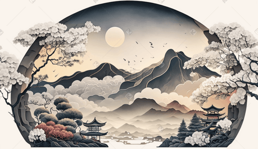 中国风古风传统山水插画图片_传统中国风山水插画