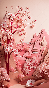 樱花树剪纸插画图片_剪纸工艺盛开的樱花树