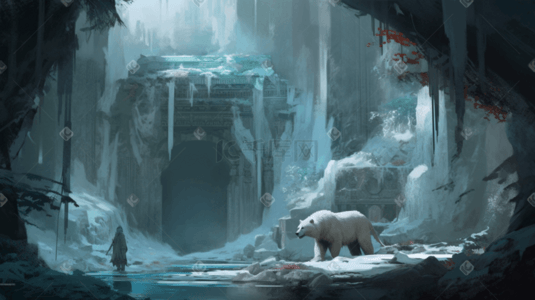 北极插画图片_北极森林中的北极熊