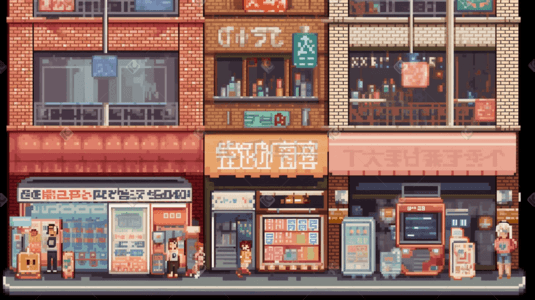 像素风日式街景商店插画