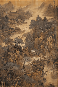 山水画山水画插画图片_东方中国风工笔山水画