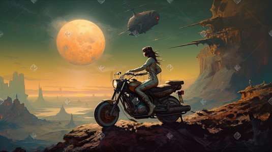 智能彩绘摩托车美女骑士