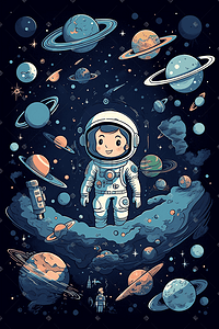 数字星球插画图片_卡通宇航员数字艺术