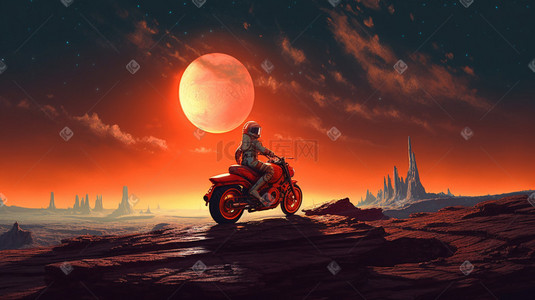 骑士国王插画图片_智能彩绘摩托车美女骑士