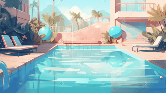 彩色夏季休闲泳池插画
