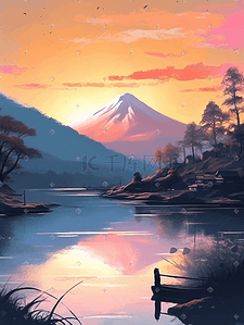 富士山浮世绘风格背景