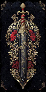 未开锋宝剑插画图片_蓝翼中世纪地毯设计的国王视图宝剑