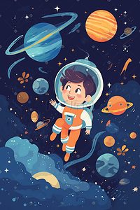 1到10数字插画图片_卡通宇航员星球太空数字艺术