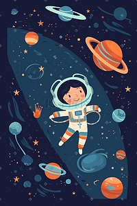 卡通星球太空插画图片_卡通宇航员星球太空数字艺术