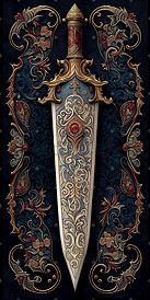 蓝翼中世纪地毯设计的国王视图宝剑