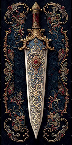 地毯logo插画图片_蓝翼中世纪地毯设计的国王视图宝剑