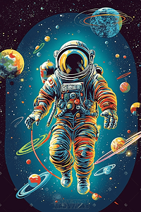 数字星球插画图片_宇航员太空数字艺术