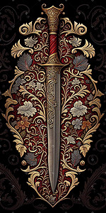 按钮前视图插画图片_蓝翼中世纪地毯设计的国王视图宝剑