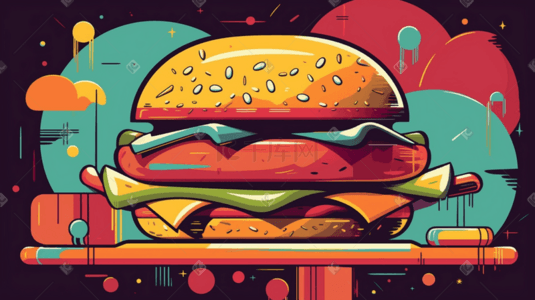 吃人汉堡插画图片_美式风格食物插画人物