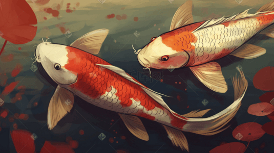 锦鲤彩色中国风国潮插画