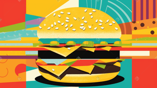 吃人汉堡插画图片_美式风格人物食物插画
