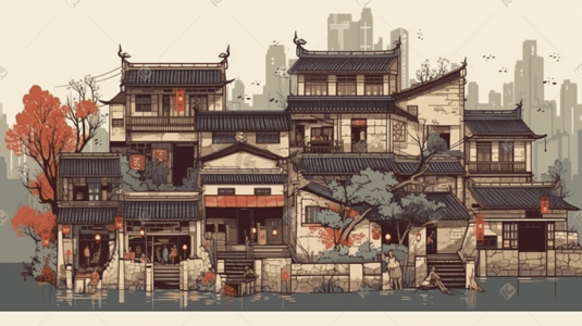 风景名胜插画图片_扁平风城市建筑地标风景