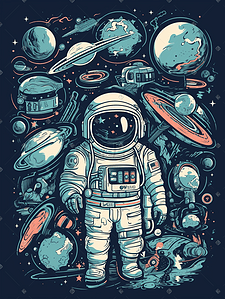 卡通太空火箭插画图片_可爱卡通宇宙太空里的宇航员
