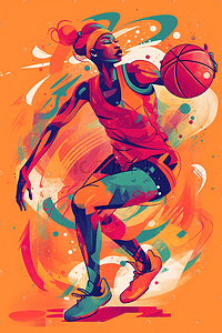 体育运动竞技插画图片_体育运动篮球动感运动员插画