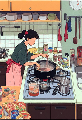 厨房里忙碌的烹饪者