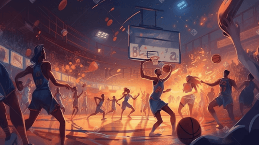 篮球比赛插画图片_彩色体育篮球运动插画