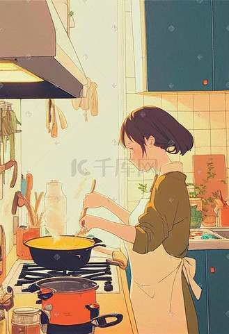 厨房里忙碌的烹饪者