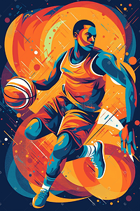 体育运动竞技插画图片_体育运动篮球动感运动员插画