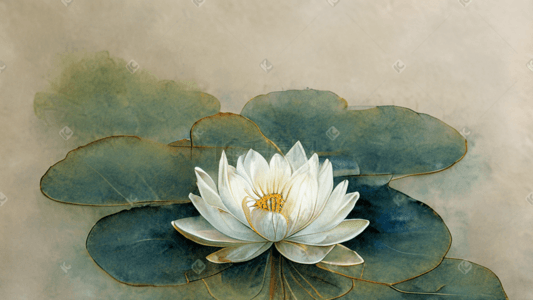 中国风白色水墨插画图片_白色荷花白色莲花