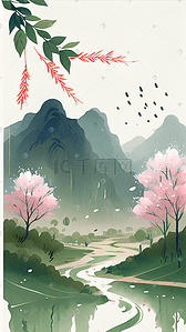 谷雨插画春季户外美景