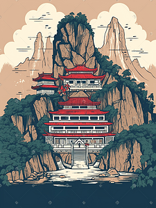 风景名胜插画图片_扁平风城市建筑地标风景