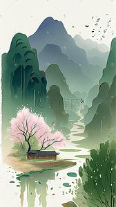 谷雨插画春季户外美景