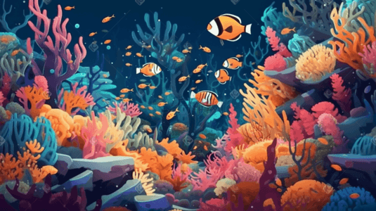 海底世界珊瑚插画图片_彩色海底世界卡通插画