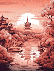 大理石撕纸插画图片_彩色剪纸风景景色