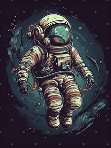 太空漫步宇航员插画图片_漫步宇宙星球的宇航员