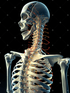关节人体透视插画图片_人体颈椎部位关节透视图