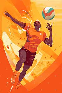 全屏动感光波插画图片_体育运动排球运动员动感插画