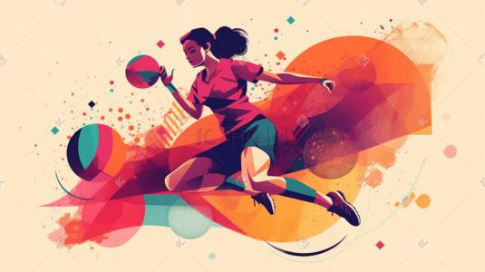 体育园区插画图片_彩色体育篮球运动插画