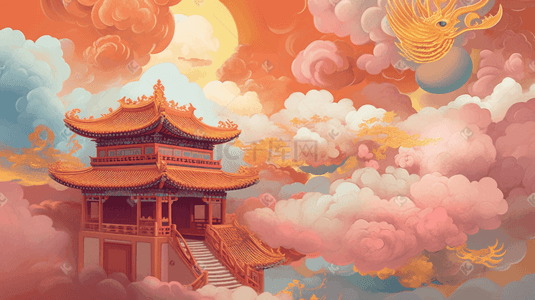 中国风创意国潮插画图片_彩色中国风国潮古典风景插画