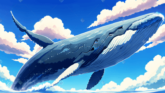 水鲸鱼飞过天空广阔的蓝天