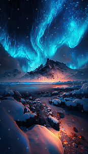 北极极光夜景图数字艺术
