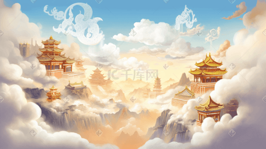 古典新中式家具插画图片_彩色中国风国潮古典风景插画