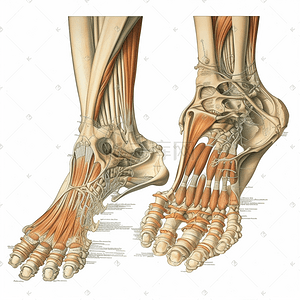 脚部插画图片_描绘脚关节的透视视图