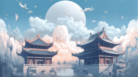 古典风景插画图片_彩色中国风国潮古典风景插画