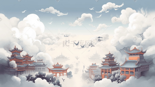 中国风创意国潮插画图片_彩色中国风国潮古典风景插画